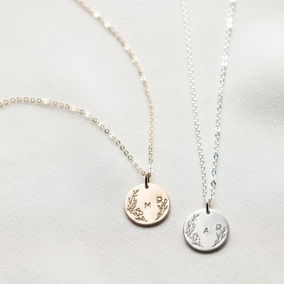 Floral Letter Minimalist Simple Initial Bohemian Gold Personalized Gift Necklace - Picture 1 of 16